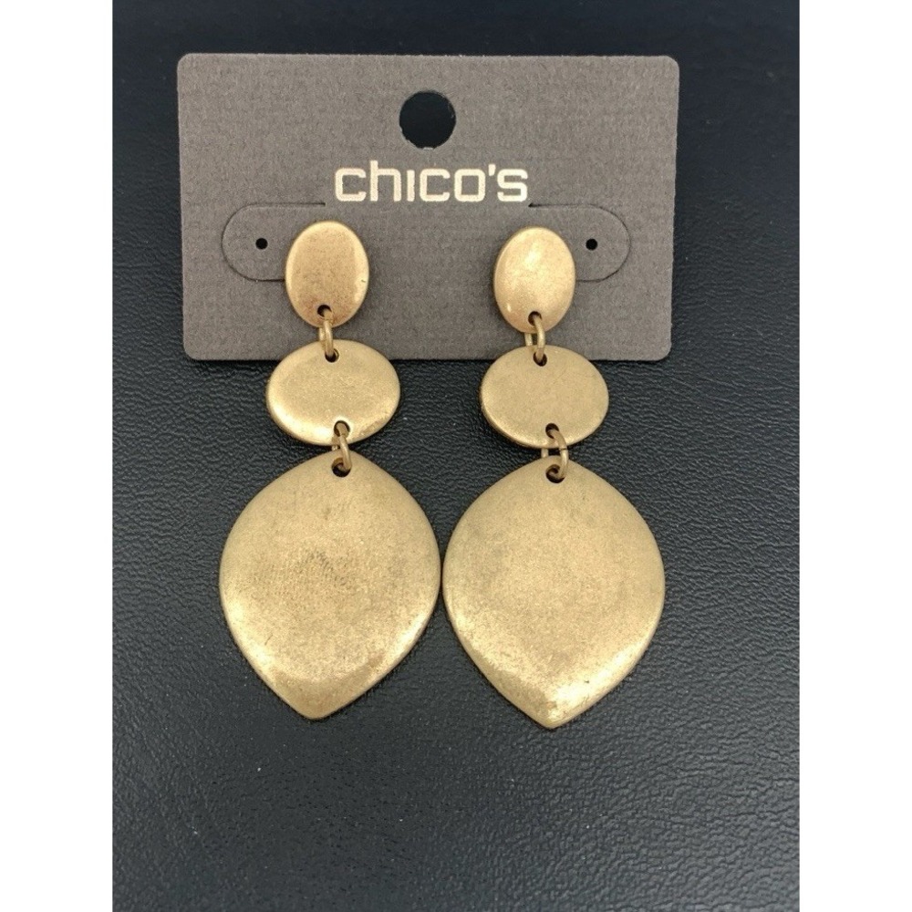 NWT Chicos Matte Antiqued Gold Tone Dangle Pier Ed Earrings